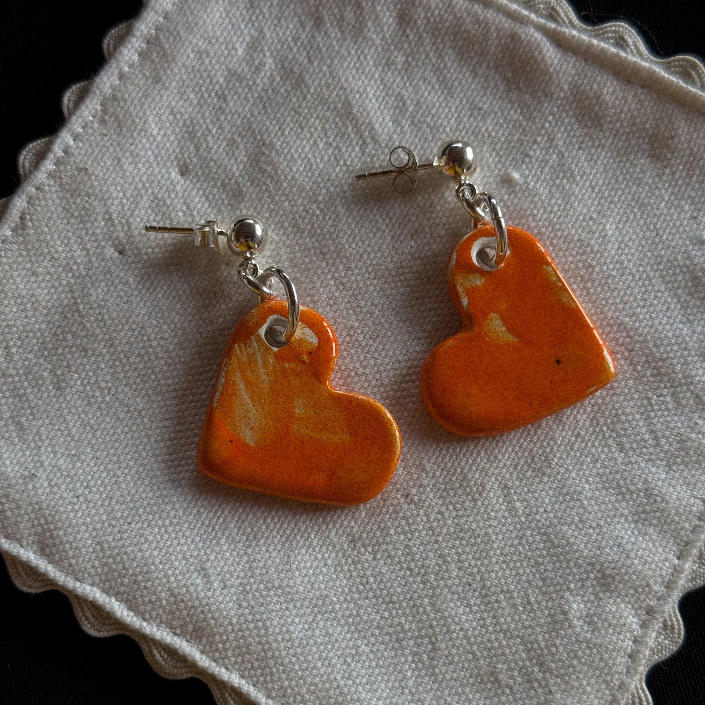 Orange Medium Heart Earrings