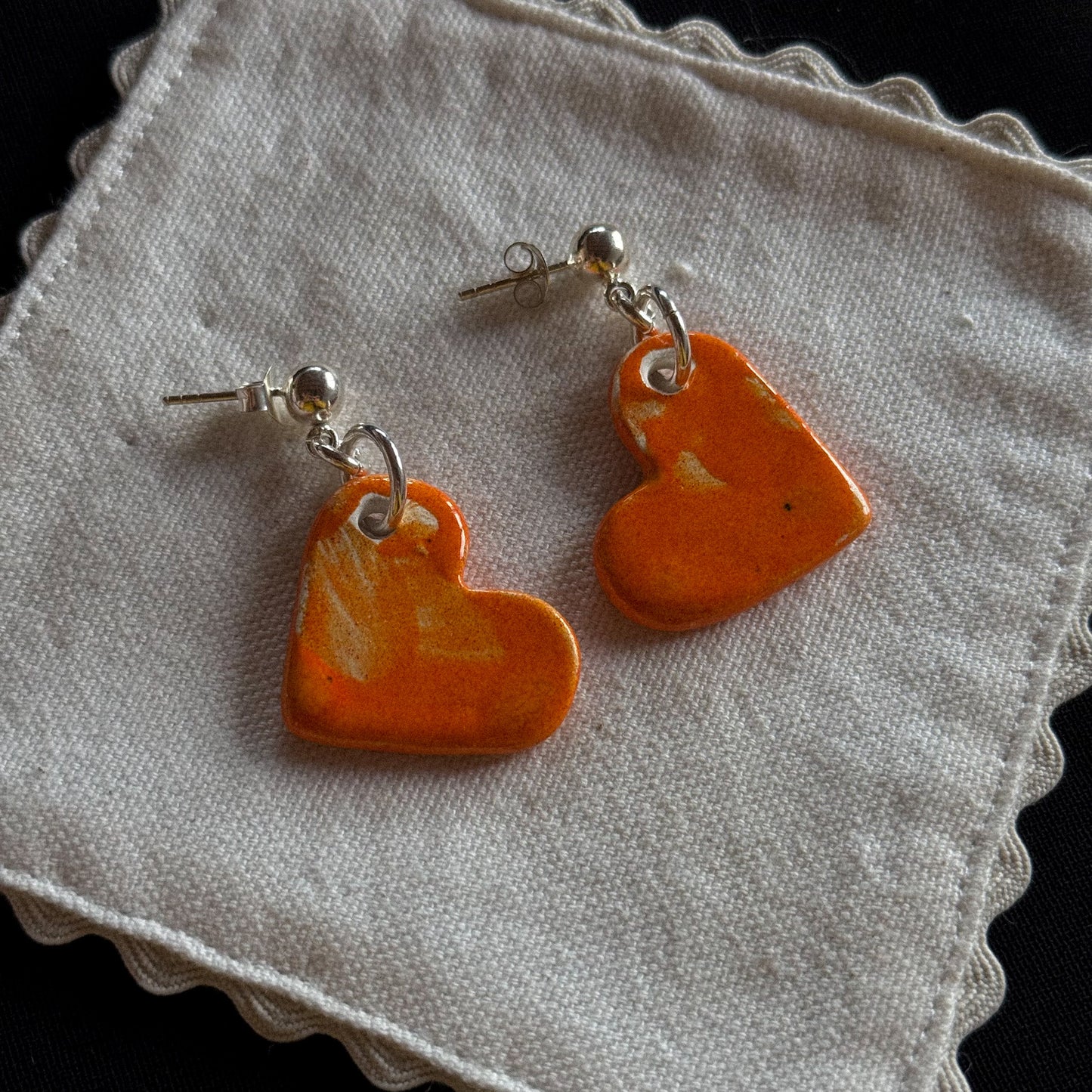 Orange Medium Heart Earrings